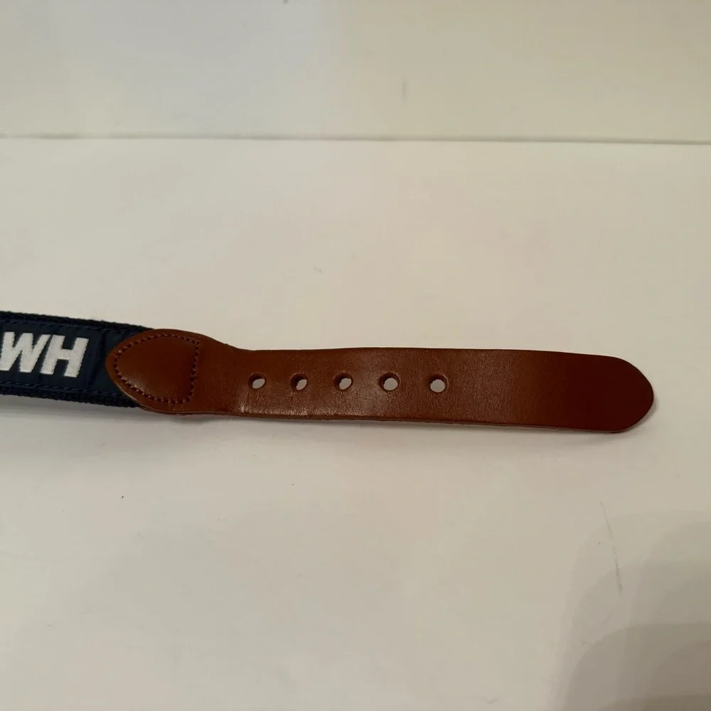 LEATHER MAN MENS BELT NAVY WHITE WH WATCH HILL RI NAUTICAL USA SIZE 30